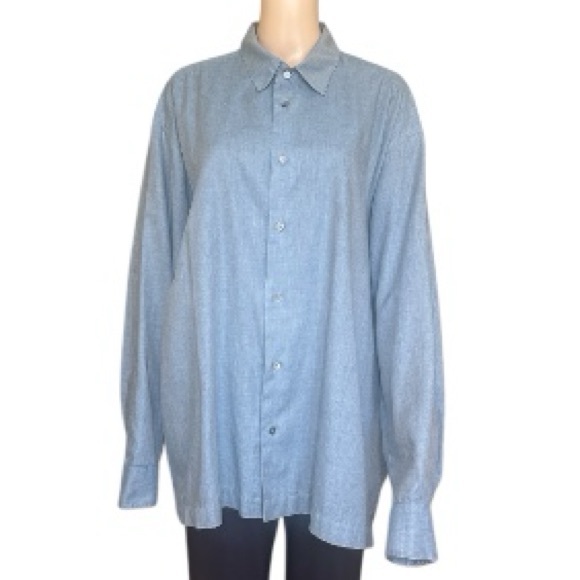 Eskandar Gray-ish Blue Button-Up Shirt Cotton Size 1 / US L-XL